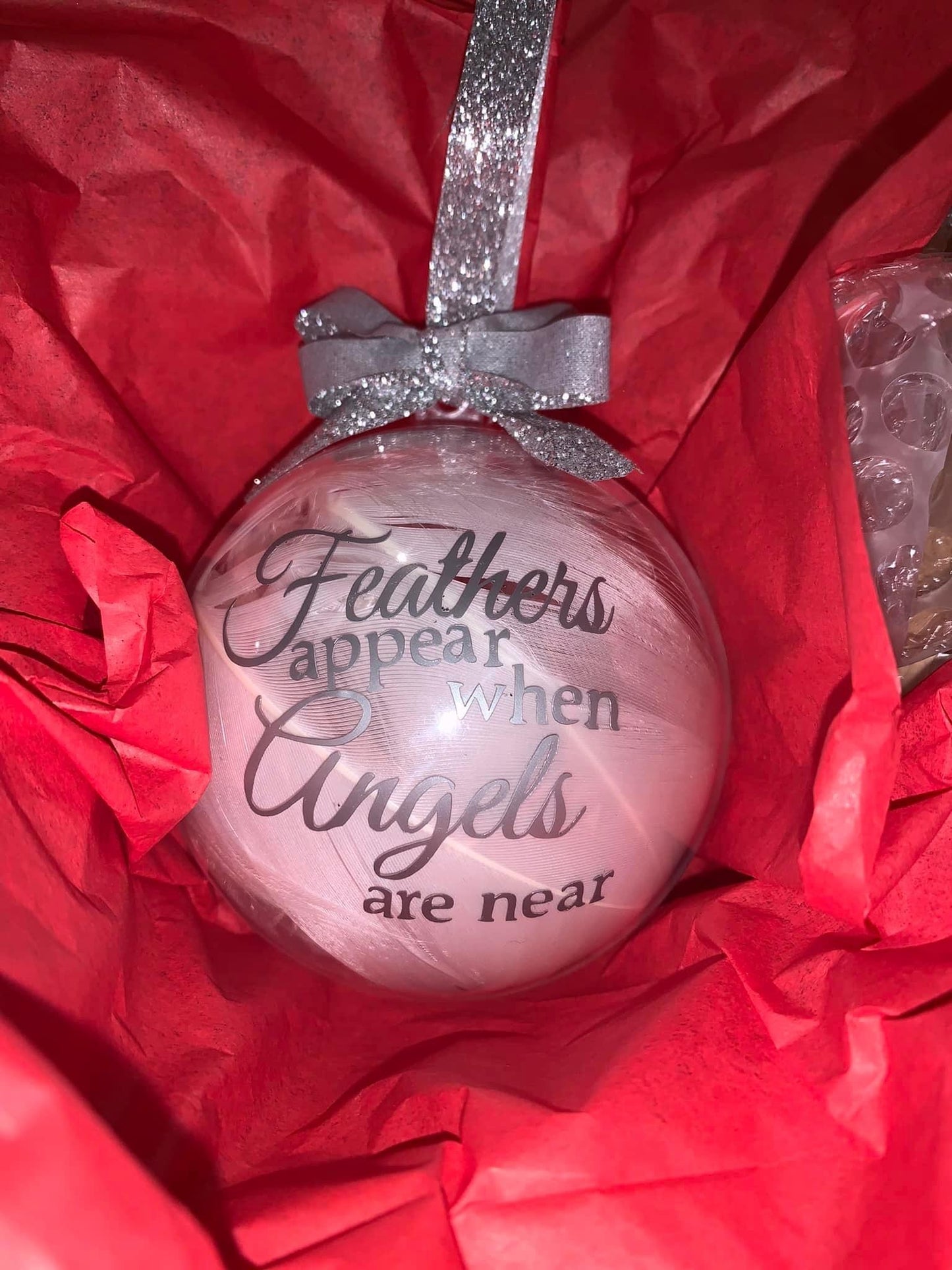 ‘Feathers appear when Angels are near’ bauble